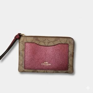 Coach Signature Canvas Wristlet with Pink Front Pocket